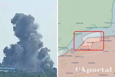 В Каховке после мощного прилета по базе оккупантов в небо поднялся черный гриб (фото)