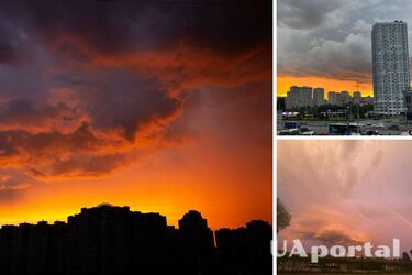 Закат и радуга в Киеве 8 августа