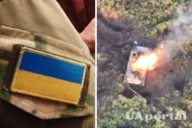 Українські військові знищили БМП окупантів дроном: техніка вигоріла вщент (відео)