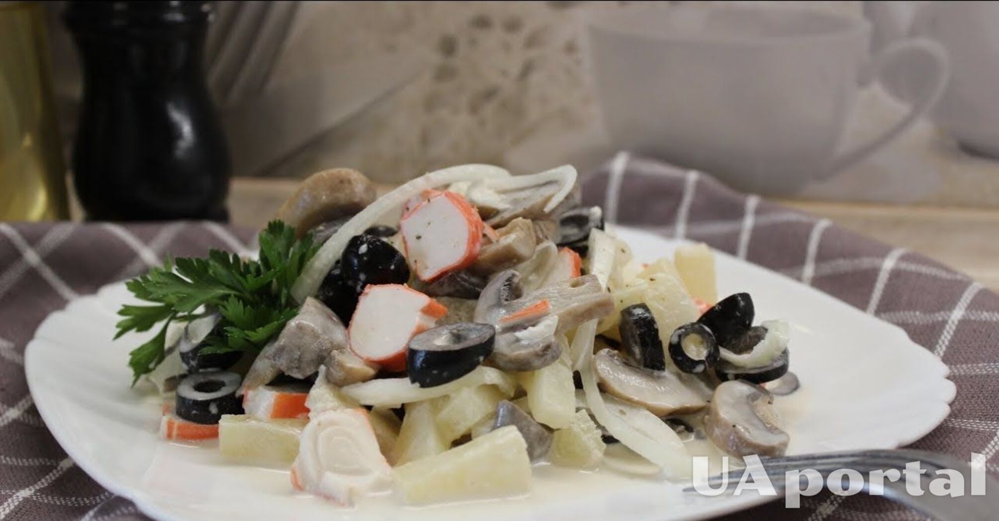 How to cook Cleopatra salad with crab sticks and pickled mushrooms