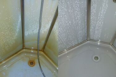 How to easily clean the shower enclosure from limescale and scale with a tea bag.
