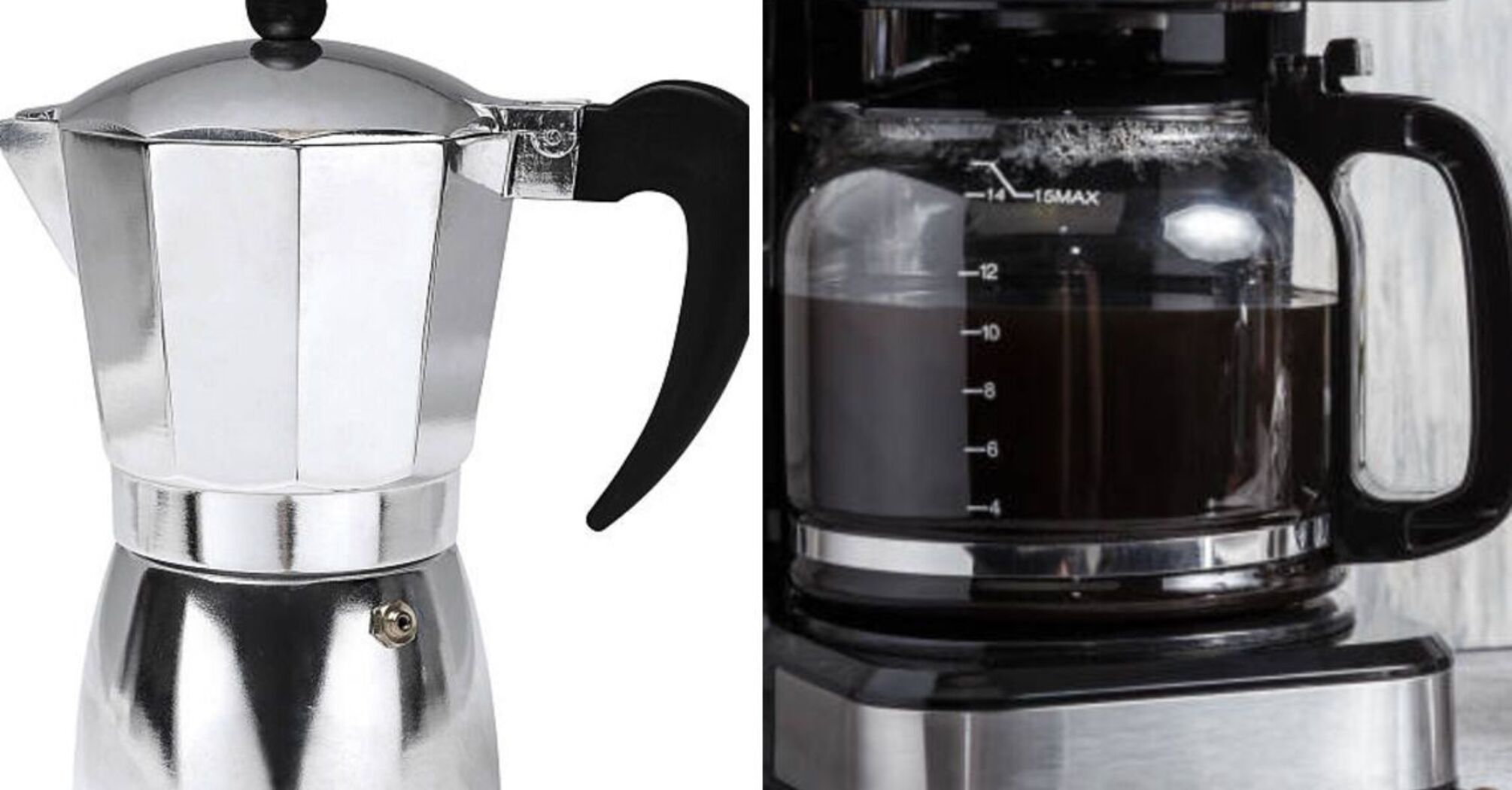 Comparison of drip and geyser coffee makers