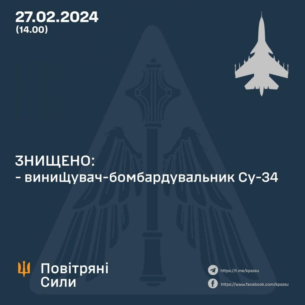 ЗСУ збили другий за добу російський Су-34: подробиці 