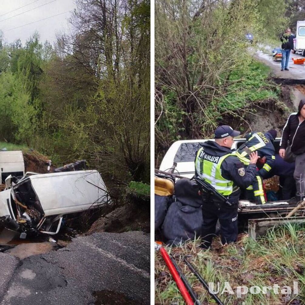 Микроавтобус упал в пропасть посреди дороги на Киевщине: два человека погибли