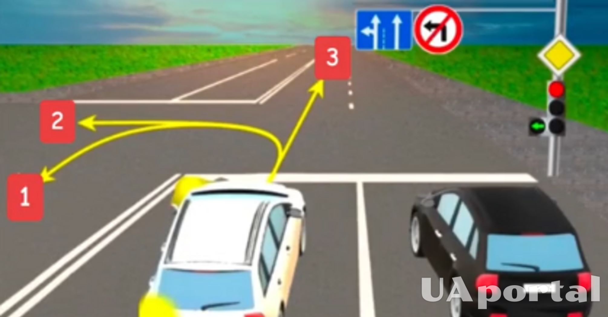 У якому з трьох напрямків водію дозволено рухатися: тест на знання ПДР (відео)