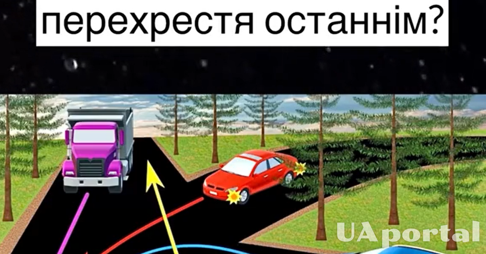 Хто з водіїв проїде це перехрестя останнім: задача на знання ПДР для уважних (відео)