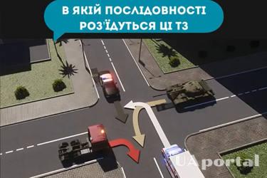 У якій послідовності проїдуть перехрестя танк, швидка, поліція та вантажівка: незвична задача на знання ПДР (відео)