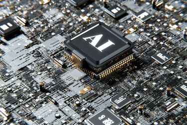 Компьютерный чип с технологией искусственного интеллекта на сложной электронной плате