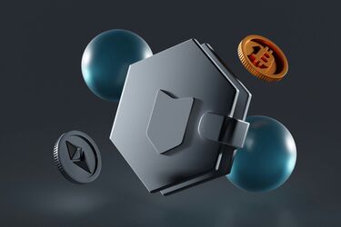 Изображение цифрового кошелька с символами криптовалют