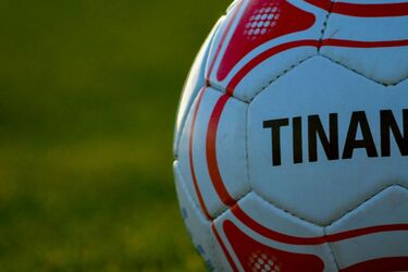 Біло-червоний футбольний м'яч на траві